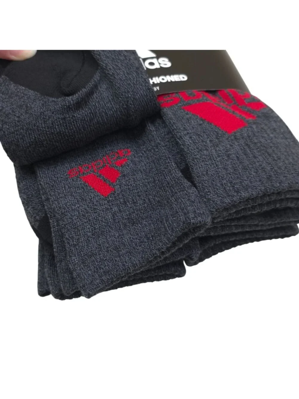 Adidas Mens Cushioned AEROREADY Crew Socks 6-Pack Black Grey Red Shoe Size 6-12